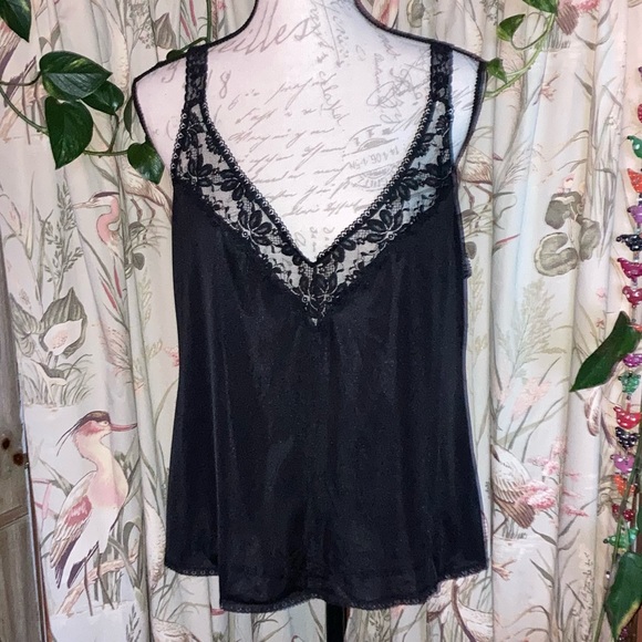 Vintage 80s 90s Maidenform Camisole Lingerie Sleepwear Black Lace sz 40 - Picture 2 of 9